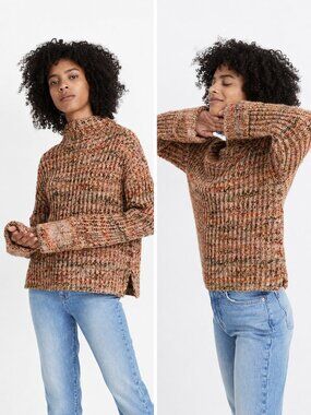 MADEWELL Rayner Mock Neck Sweater Marled Cider Italian Yarn Knit Cozy Pullover